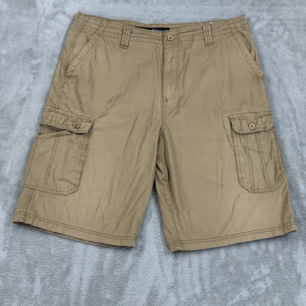 Beverly Hills Polo Cargo Shorts Mens 36 Khaki Tan Hiking Utility 11.5" Inseam